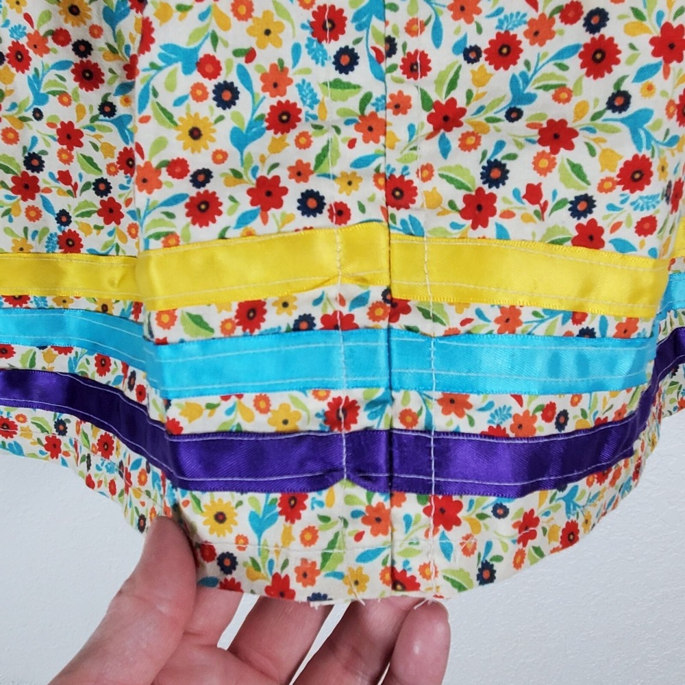 Native American Floral Print Ribbon Dance Skirt Handmade Girls W21 L19 *READ* - Picture 4 of 8